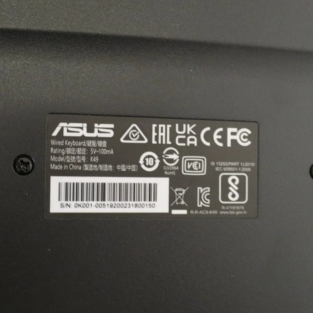 New Genuine Asus K49 Wired keyboard OK001-0051 Black, Never Used, in Factory Box
